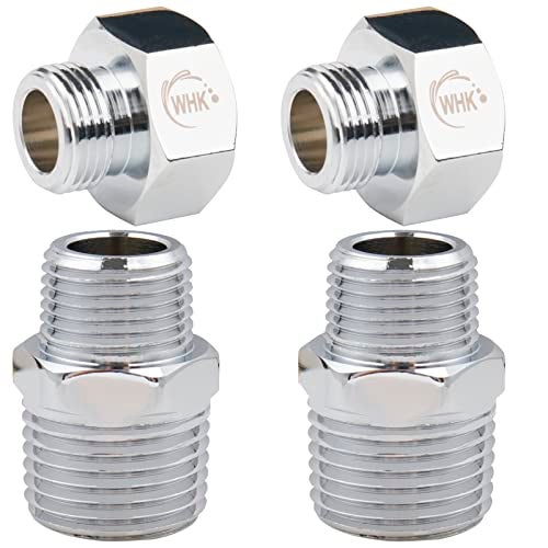 WHK Brass Pipe Fitting, 2 PCS 3/8" Male NPT to 1/2" Male NPT + 2 PCS G 1/2" Female to G 3/8" Male Reduce Adapter RV Water Faucet Adapter Fittings for Plumbing Supply Lines (Chrome) - Image 1