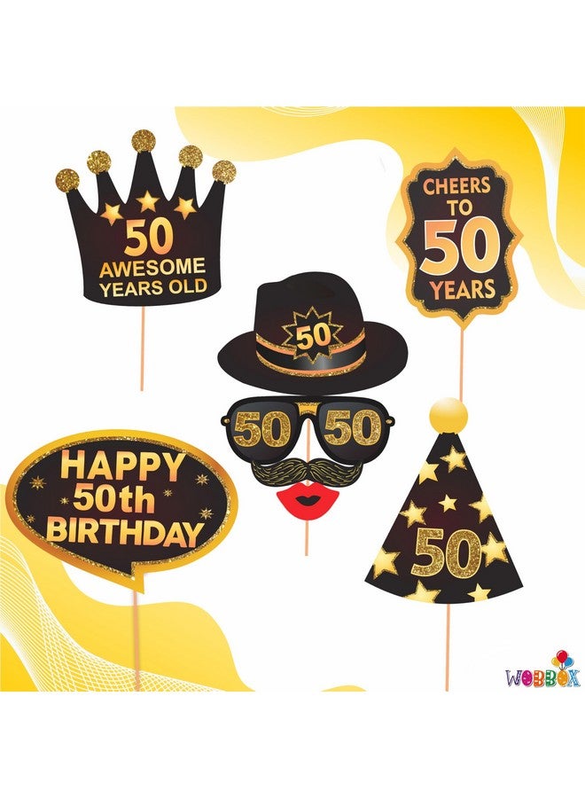 WOBBOX Wobbox 50th Birthday Photo Booth Party Props Brown & Golden Glitter, Birthday Party Decoration, Birthday Party Item  - Image 2