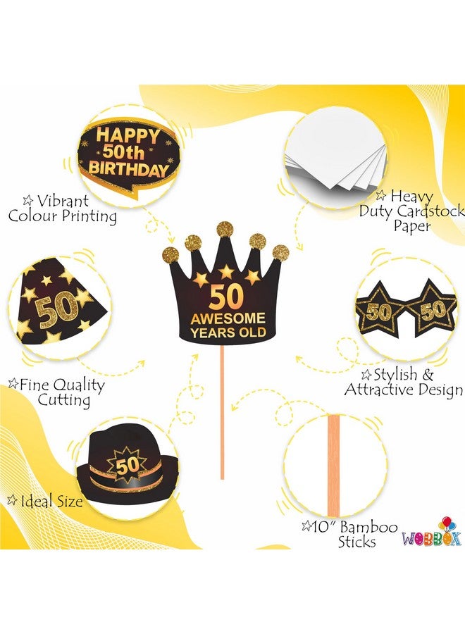 WOBBOX Wobbox 50th Birthday Photo Booth Party Props Brown & Golden Glitter, Birthday Party Decoration, Birthday Party Item  - Image 4