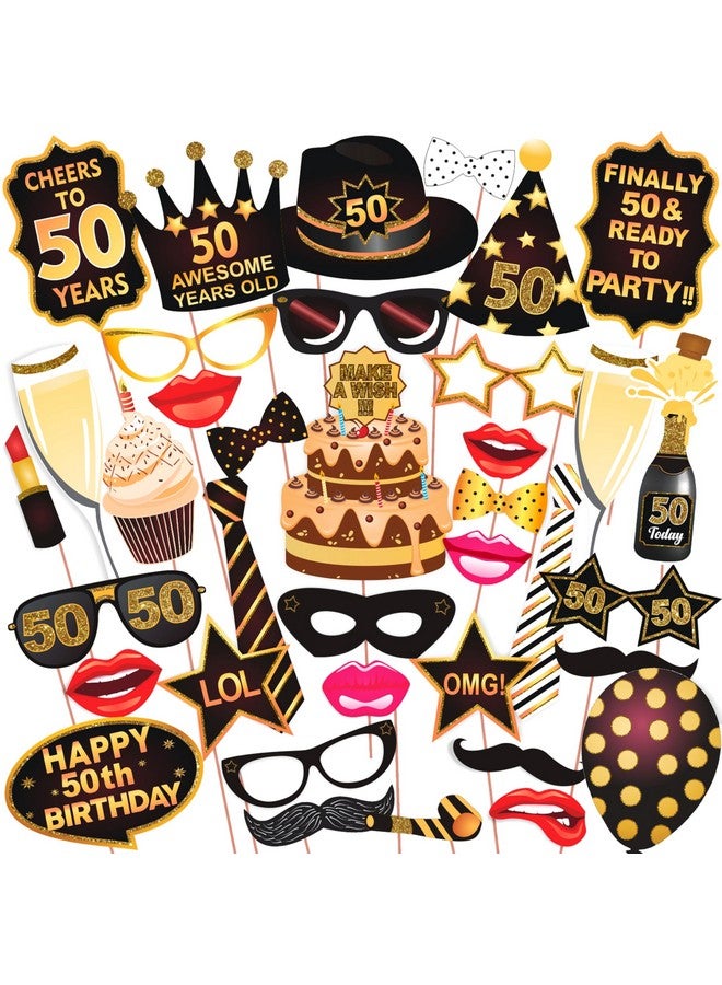WOBBOX Wobbox 50th Birthday Photo Booth Party Props Brown & Golden Glitter, Birthday Party Decoration, Birthday Party Item  - Image 1