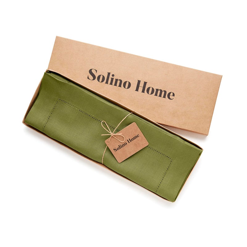 Solino Home Solino Home Linen Placemats 19"" L x 14"" W Inch - 100% Pure Linen Avocado Cloth Placemats Set of 4 - Classic Hemstitch Washable Fabric Place Mats for St Patrick's Day  Spring  Easter  - Image 3