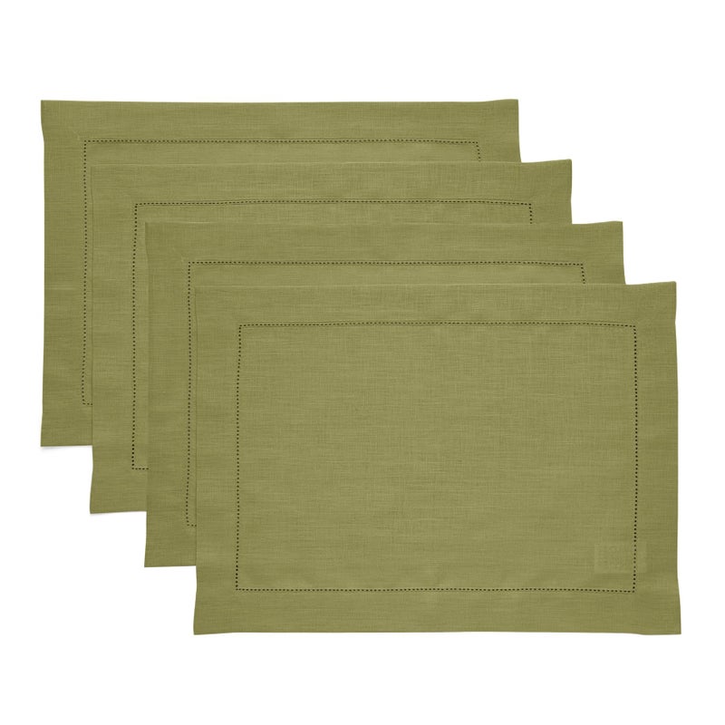 Solino Home Solino Home Linen Placemats 19"" L x 14"" W Inch - 100% Pure Linen Avocado Cloth Placemats Set of 4 - Classic Hemstitch Washable Fabric Place Mats for St Patrick's Day  Spring  Easter  - Image 1