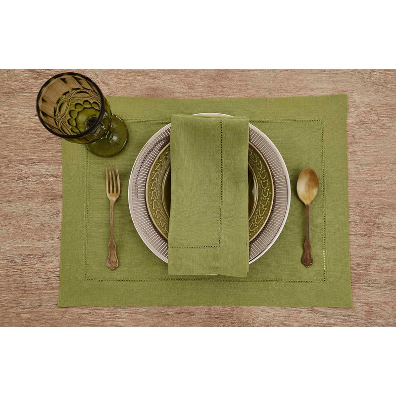 Solino Home Solino Home Linen Placemats 19"" L x 14"" W Inch - 100% Pure Linen Avocado Cloth Placemats Set of 4 - Classic Hemstitch Washable Fabric Place Mats for St Patrick's Day  Spring  Easter  - Image 2