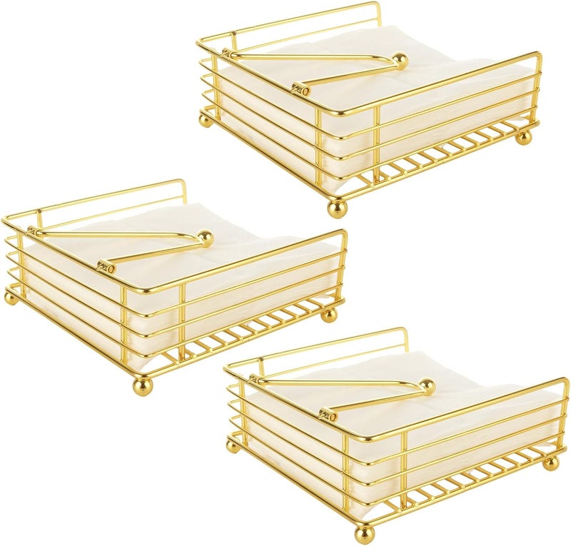 FVIEXE 3PCS Napkin Holders for Paper Napkins Gold Flat Napkins Holders Metal Napkin Dispenser for Kitchen Tables Farmhouse Dinner Outdoor - Image 1