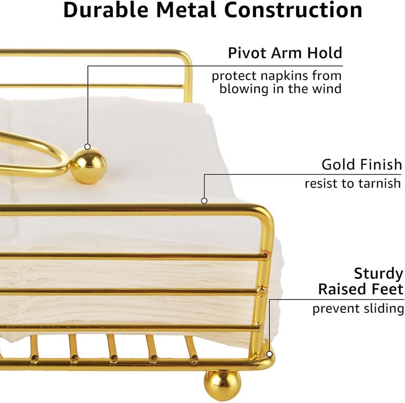 FVIEXE 3PCS Napkin Holders for Paper Napkins Gold Flat Napkins Holders Metal Napkin Dispenser for Kitchen Tables Farmhouse Dinner Outdoor - Image 3