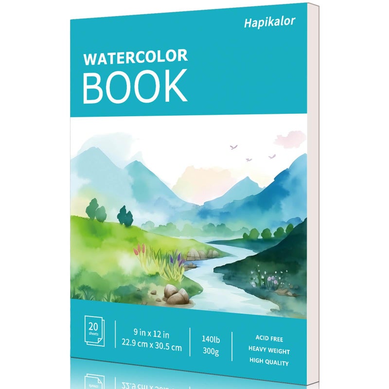 Watercolor Paper Pad, 9x12 Water Color Paper, 140lb/300gsm Artist Painting Drawing Paper Book, Art Supplies for Adults Kids, Watercolors, Watercolor Paint Set, Sketchbook, Journal, Teal - Image 1