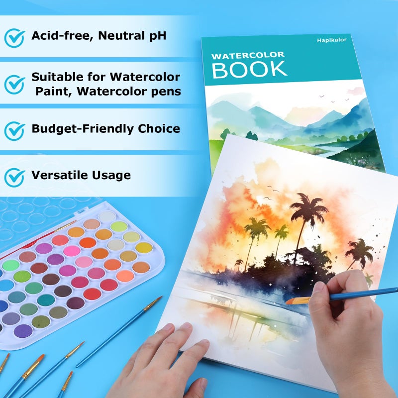 Watercolor Paper Pad, 9x12 Water Color Paper, 140lb/300gsm Artist Painting Drawing Paper Book, Art Supplies for Adults Kids, Watercolors, Watercolor Paint Set, Sketchbook, Journal, Teal - Image 3