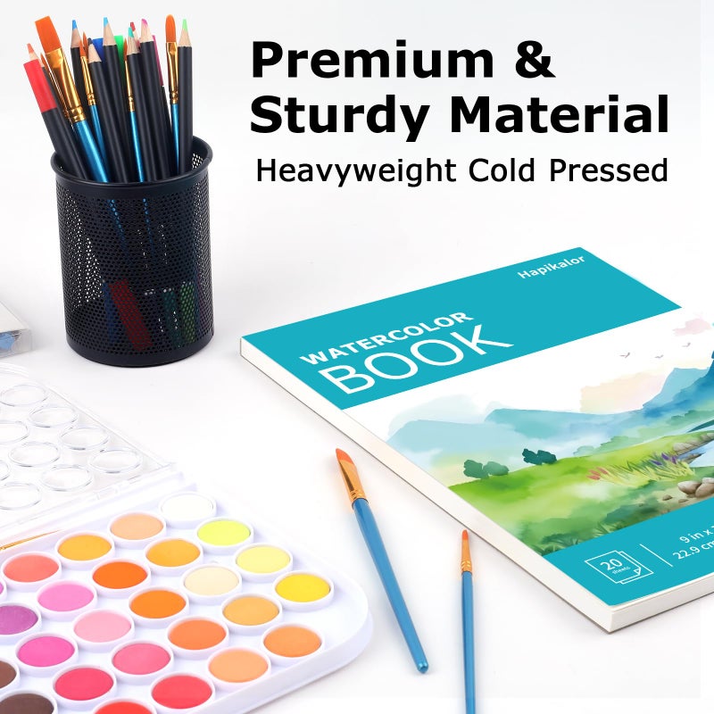 Watercolor Paper Pad, 9x12 Water Color Paper, 140lb/300gsm Artist Painting Drawing Paper Book, Art Supplies for Adults Kids, Watercolors, Watercolor Paint Set, Sketchbook, Journal, Teal - Image 4