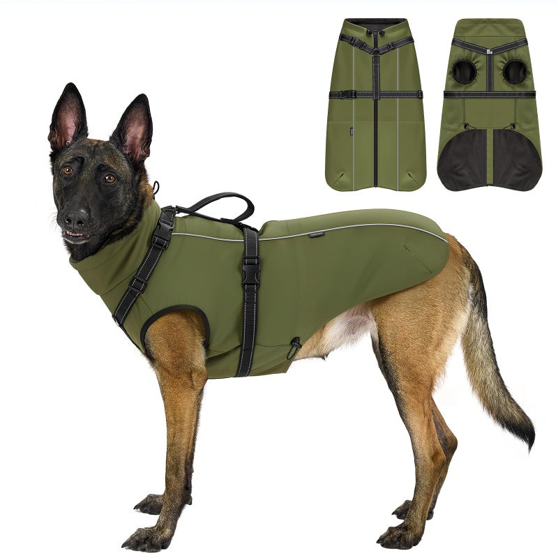 OneTigris Dog Coat with Harness - Reflective Adjustable Coats for Medium and Large Dogs, Waterproof Warm Winter Coat, Soft Heavy Fleece Lining with Back Zipper Dog Jackets - Image 1
