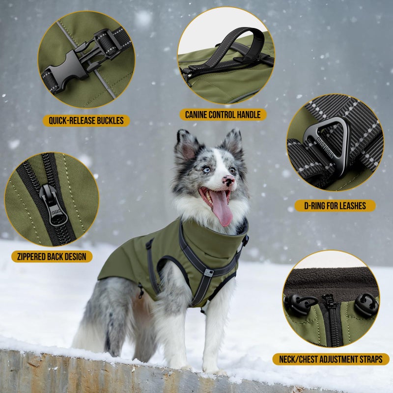 OneTigris Dog Coat with Harness - Reflective Adjustable Coats for Medium and Large Dogs, Waterproof Warm Winter Coat, Soft Heavy Fleece Lining with Back Zipper Dog Jackets - Image 3