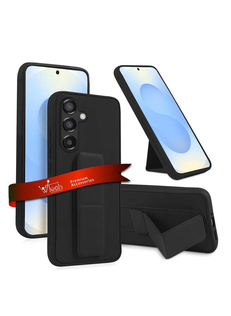 Wtech Samsung Galaxy S25 Plus / S25+ 2025 Hand Grip Foldable Magnetic Kickstand Wrist Strap Finger Grip With Built-In Iron Case Cover - Black - Image 1