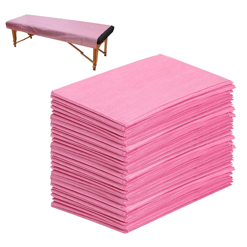 Uralili 50PCS Massage Table Sheets Disposable Non Woven SPA Bed Cover Breathable Polypropylene Fabric 31 x 70 Thin Not Waterproof Pink 