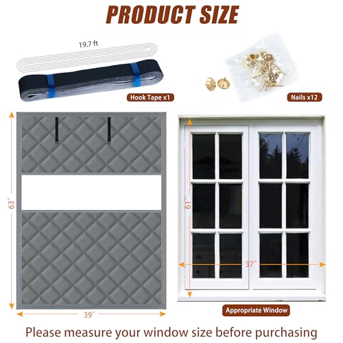 UYEDUJZ 39 x 63 Inch Thermal Window Cover for Winter, 3 Layer Oxford Cotton Visible Insulated Windows Cover Blanket, Cold Weather Winter Window Insulation Kit Thermal Curtain for Winterizing and Keeping Warm - Image 2
