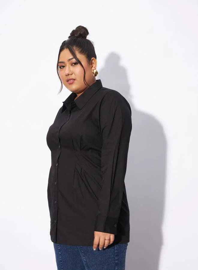 ساسافراس Plus Poplin Pleated Slim Waist Shirt by Styli