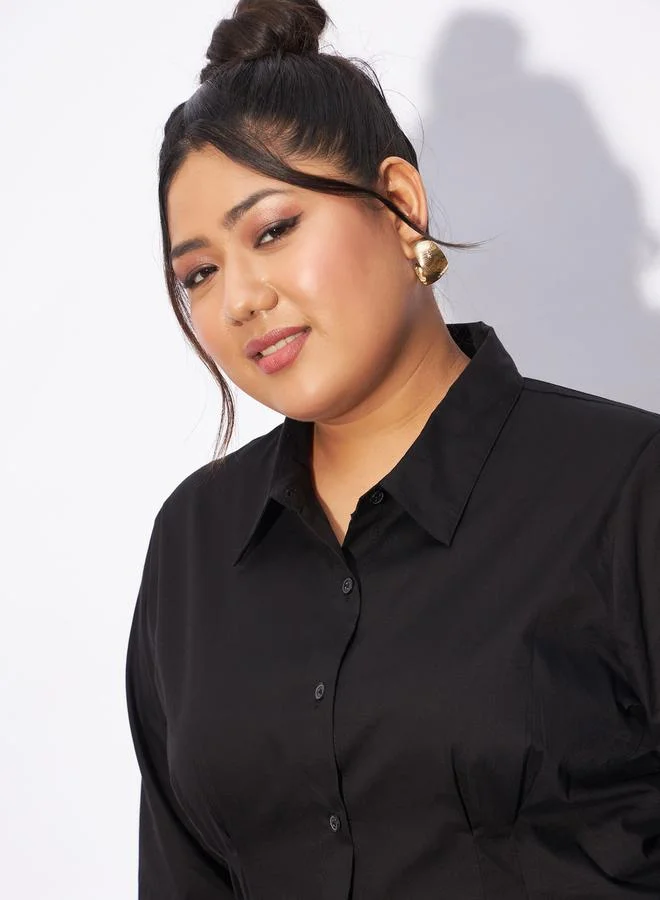 ساسافراس Plus Poplin Pleated Slim Waist Shirt by Styli