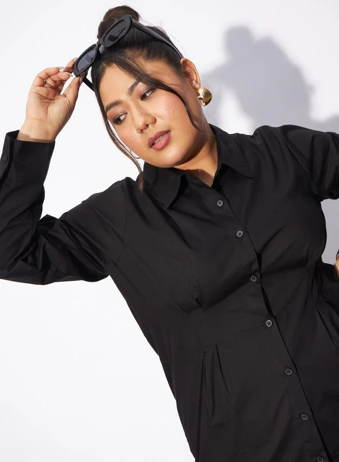 ساسافراس Plus Poplin Pleated Slim Waist Shirt by Styli