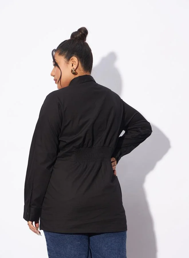 ساسافراس Plus Poplin Pleated Slim Waist Shirt by Styli