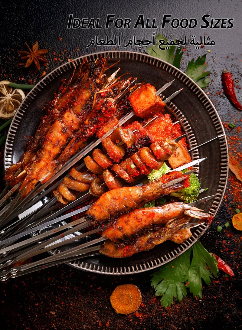 Toshionics 6 PCS Stainless Steel BBQ Skewers Set – Flat & Twisted Reusable Kebab Sticks with Heat-Insulated Handle & Hanging Loop – Heavy Duty Meat & Vegetable Grill Skewers for BBQ, Camping, Picnic and Party  – 50 cm long × 9 mm thick - Image 2