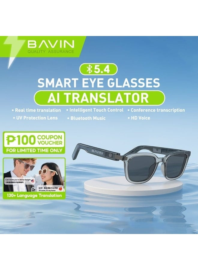 Bavin BA101 Ai Smart Translation Sunglasses Bluetooth 5.4 w/ 130+ Languages, Open-Ear Hi-Fi Sound, Touch Control & UV Protection - Image 2