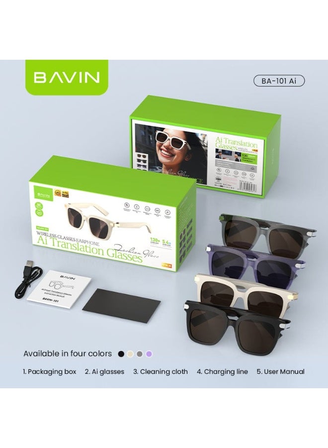 Bavin BA101 Ai Smart Translation Sunglasses Bluetooth 5.4 w/ 130+ Languages, Open-Ear Hi-Fi Sound, Touch Control & UV Protection - Image 5