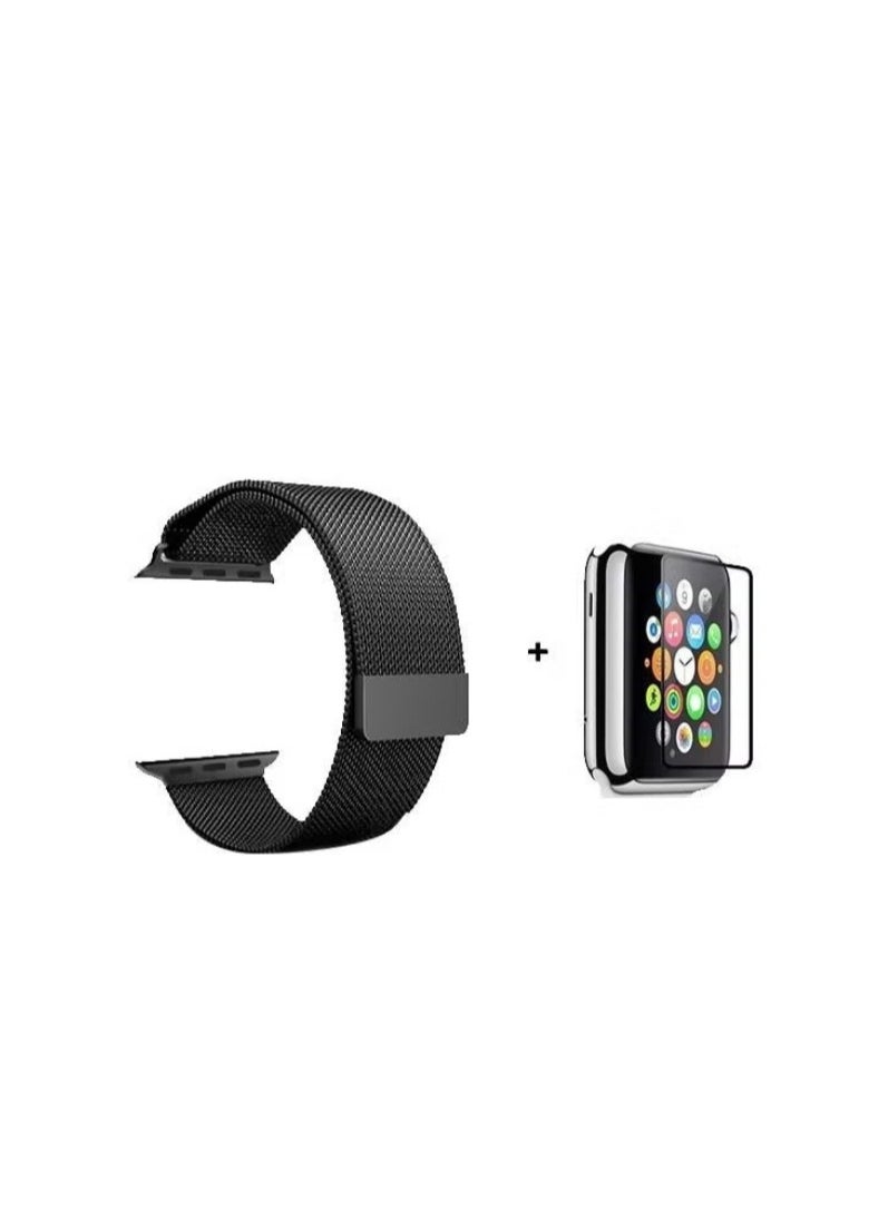 vesus - Milanese Stainless Steel Mesh Band with Screen Protector For Apple Watch 40mm Black - Image 1