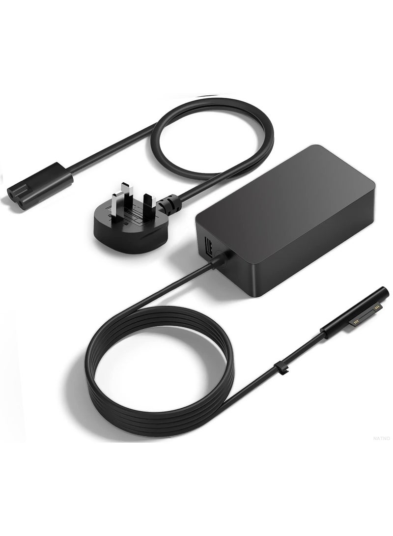 NATNO 65W Surface Pro Charger for Microsoft Surface Pro 11 10 9 8 7+ 7 6 5 4 3 X, Surface Book 3 2 1, Surface Laptop 5 4 3 2 1, Surface Go Tablet, Support 44W 36W with USB Charging Port