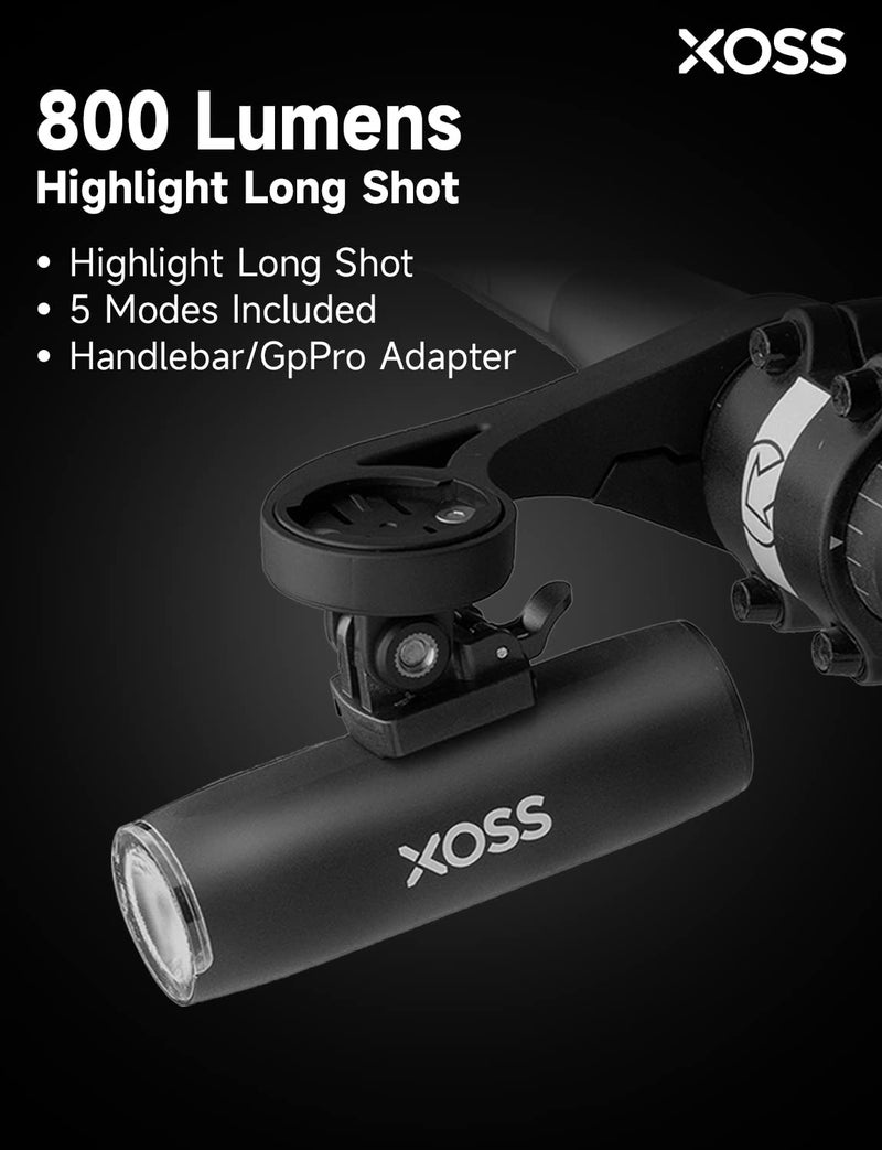 XOSS XL-800 Bike Headlight, 800 Lumens USB-C Rechargeable Bicycle Lights for Night Riding, Waterproof LED Road Bike Light with 5 Modes, Front Light Easy to Install - Image 2