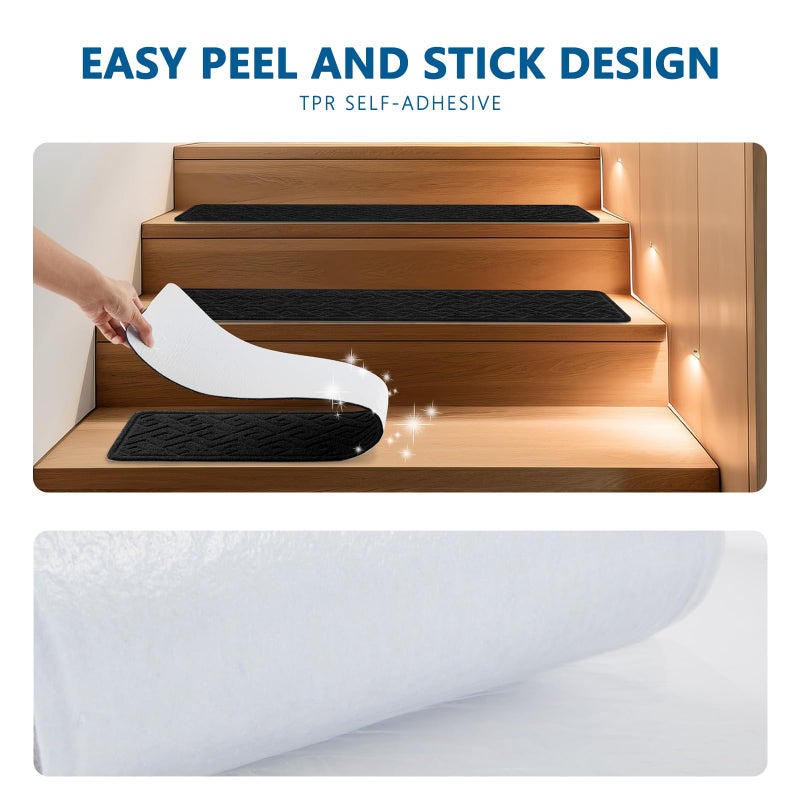 KOOTETA Stair Treads for Wooden Steps Indoor, 15 Pack 8" X 30" Non Slip Carpet Stair Treads with Reusable Adhesive for Kids Elders and Dogs, Surface Polyester TPR Backing Stair Rugs - Image 3
