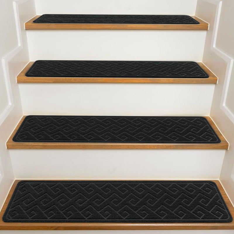 KOOTETA Stair Treads for Wooden Steps Indoor, 15 Pack 8" X 30" Non Slip Carpet Stair Treads with Reusable Adhesive for Kids Elders and Dogs, Surface Polyester TPR Backing Stair Rugs - Image 1