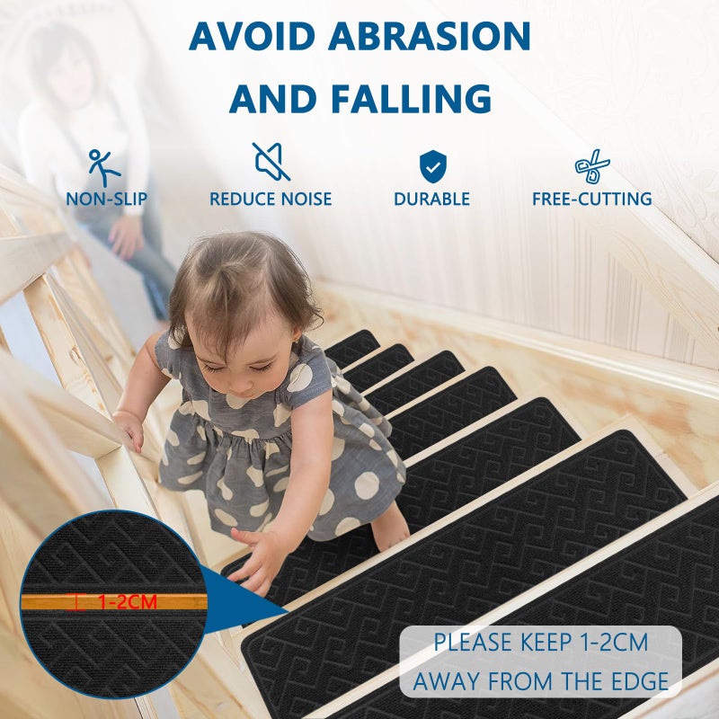 KOOTETA Stair Treads for Wooden Steps Indoor, 15 Pack 8" X 30" Non Slip Carpet Stair Treads with Reusable Adhesive for Kids Elders and Dogs, Surface Polyester TPR Backing Stair Rugs - Image 4