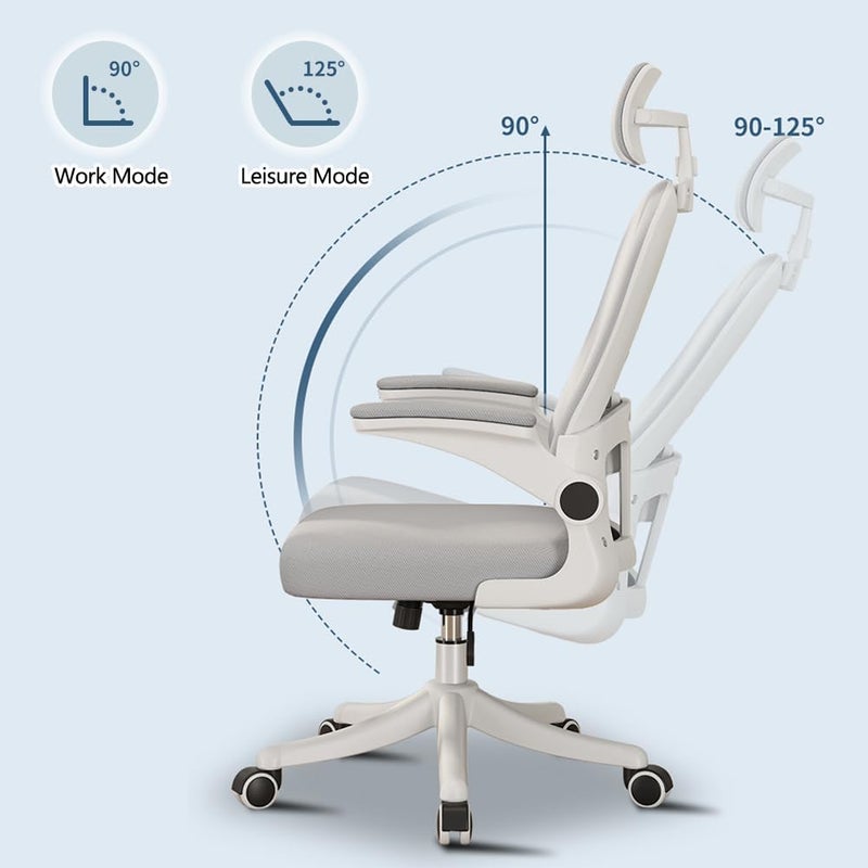 MOZOGOT Ergonomic Office Chair with Lumbar Support & Headrest & Flip-up Arms Height Adjustable Rocking Home Office Desk Chairs for Teens and Adults (Blue Mesh) - Image 2