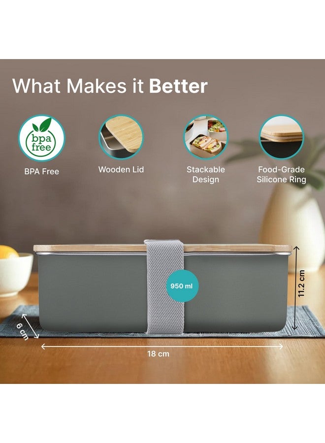 The Better Home حاوية ستيل آمنة للاستخدام في الميكروويف 304 SS (950 مل) بغطاء من الخيزران | حاوية ستيل آمنة للاستخدام في الميكروويف مع غطاء | صندوق غداء من الفولاذ المقاوم للصدأ للأطفال والرجال والنساء في المكتب | صندوق تيفين للبنات - Image 3