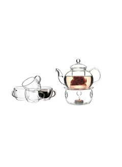 Goldedge Tea Pot Set With Cups And Burner Clear 600ml  - Image 1