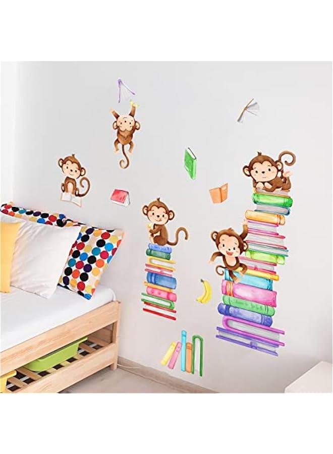 Children's Room Wall Stickers Monkey Playing on Stacking Book Wall Decals Baby Nursery Room Decoration Kids Room Bedroom Study Room Decals Kindergarten Playroom Wallpaper - Image 5