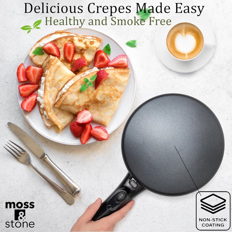 Moss & Stone Cordless Electric Crepe Maker With Auto Power Off, On/Off Switch & Dual Temperature Setting, 8 Inch Portable Crepe Maker & Non-Stick Dipping Plate, Nonstick Coating Pan - Image 4