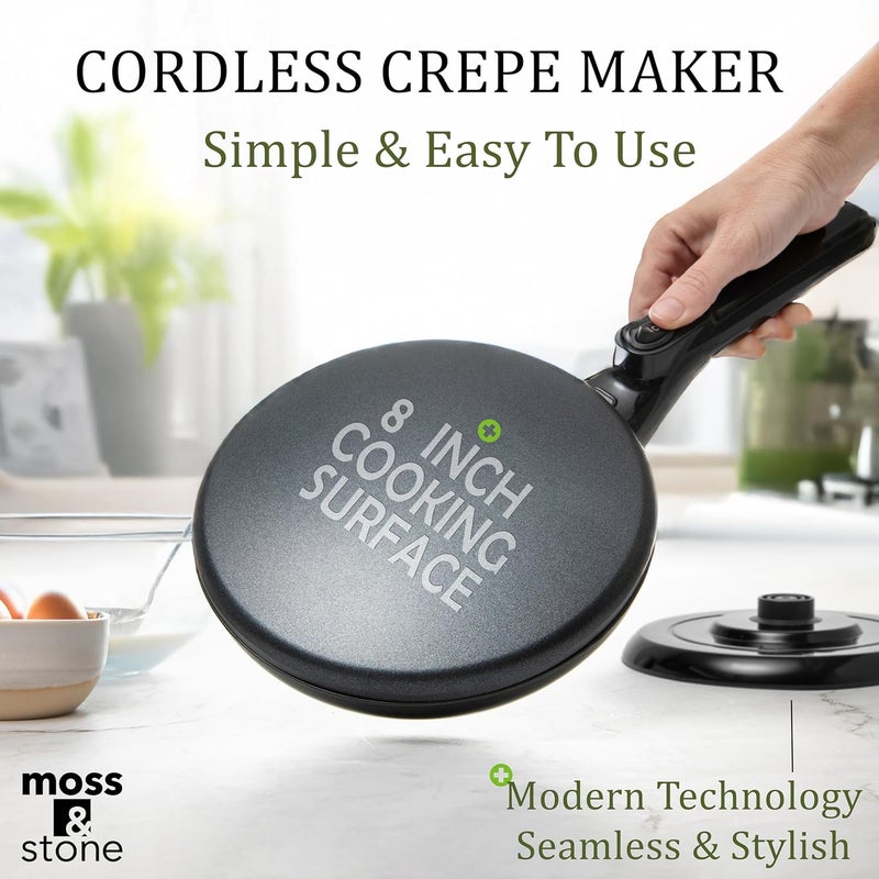 Moss & Stone Cordless Electric Crepe Maker With Auto Power Off, On/Off Switch & Dual Temperature Setting, 8 Inch Portable Crepe Maker & Non-Stick Dipping Plate, Nonstick Coating Pan - Image 3