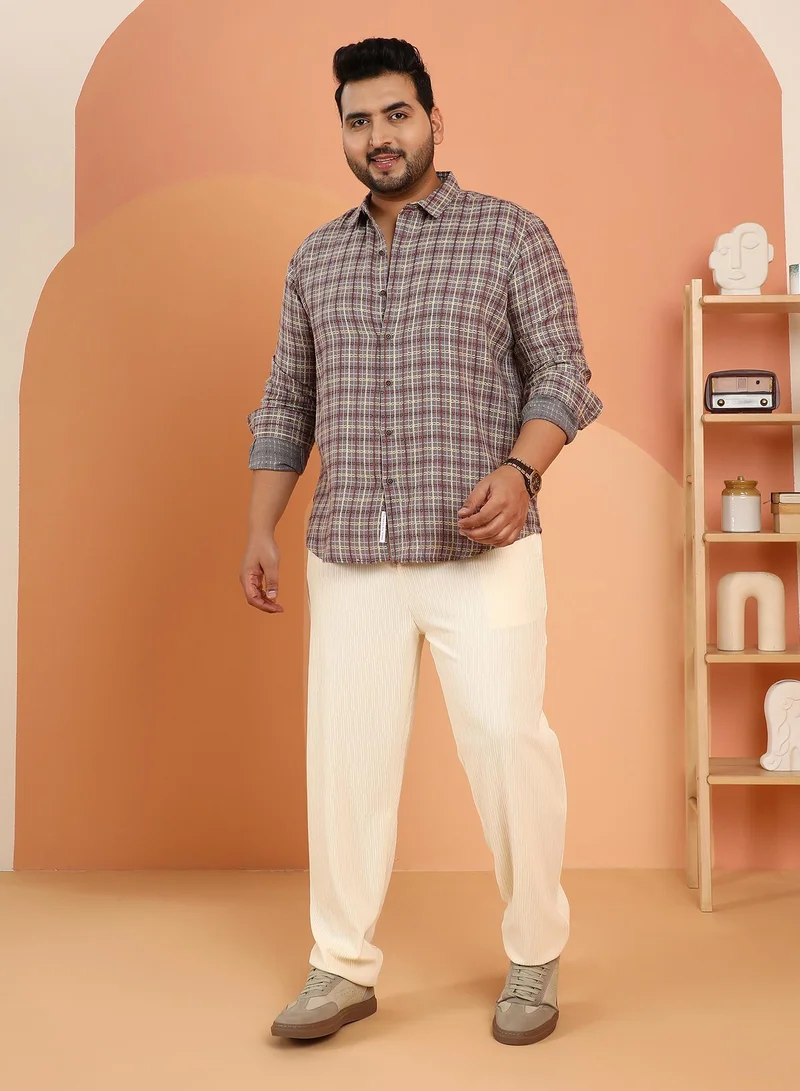 Instafab Plus Instafab Plus Men's Coin Grey Tartan-Weave Regular Shirt For Casual Wear | Spread Collar | Long Cuffed Sleeves | Button Closure | Plus Size Shirt Crafted With Comfort Fit For Everyday Wear