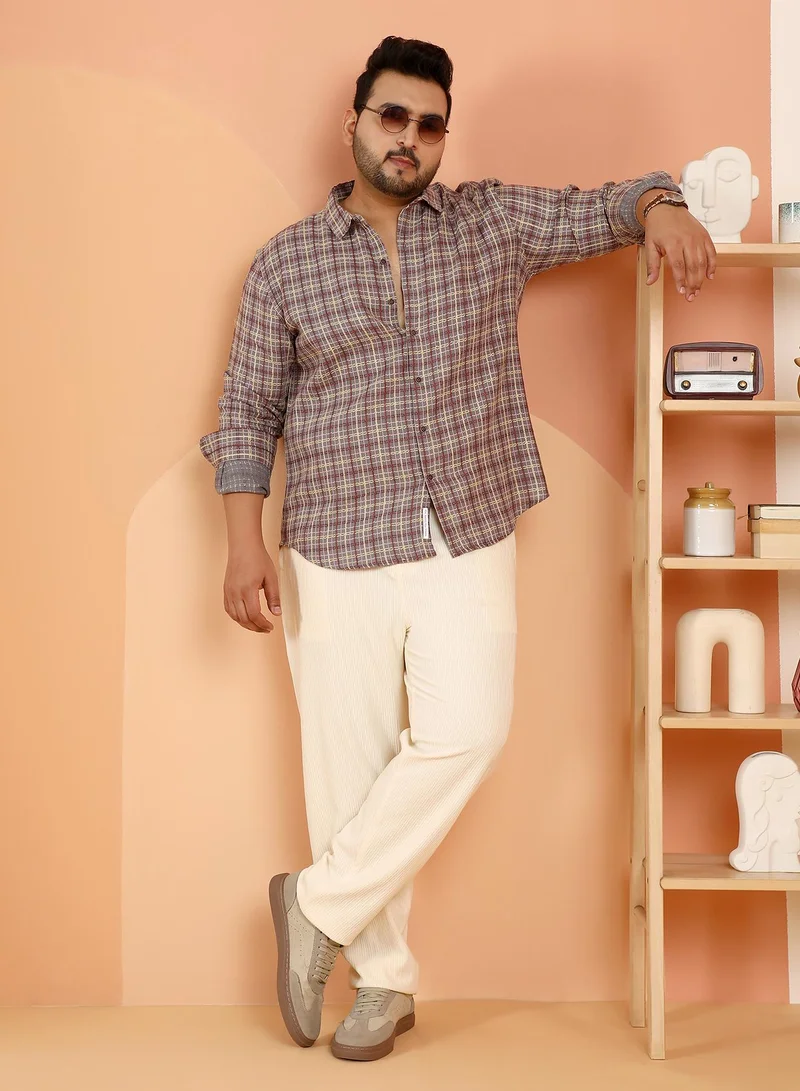 Instafab Plus Instafab Plus Men's Coin Grey Tartan-Weave Regular Shirt For Casual Wear | Spread Collar | Long Cuffed Sleeves | Button Closure | Plus Size Shirt Crafted With Comfort Fit For Everyday Wear