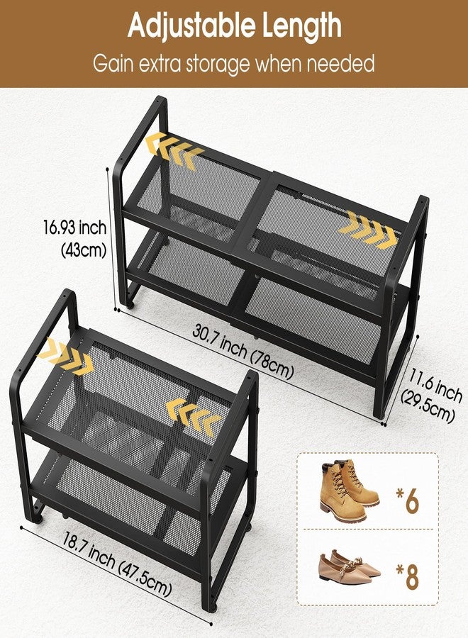 SAYZH Expandable Shoe Rack for Closet, Adjustable Metal Shoe Organizer with Sturdy Mesh Shelves for Boots & Heels, Stackable Shoe Storage for Entryway, Garage, Small Spaces (Black, 2-Tier) - Image 5
