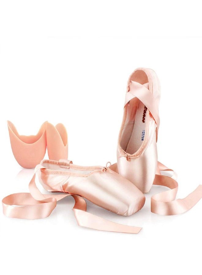 DoGeek Satin Pointe Shoes for Girls and Ladies Professional Ballet Dance Shoes with Ribbon for School or Home (Choose One Size Larger) Pink - Image 1