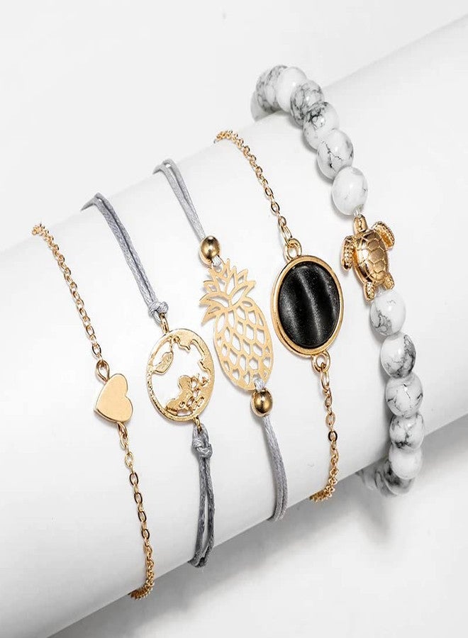 Thrillz Beaded Bracelets Adjustable Charm Pendent Stack Bracelets Set for Women Girl Friendship Gift Bracelet Links - Image 4