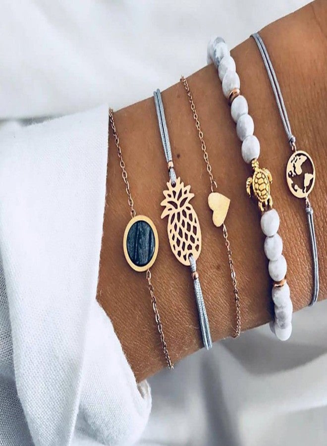 Thrillz Beaded Bracelets Adjustable Charm Pendent Stack Bracelets Set for Women Girl Friendship Gift Bracelet Links - Image 2