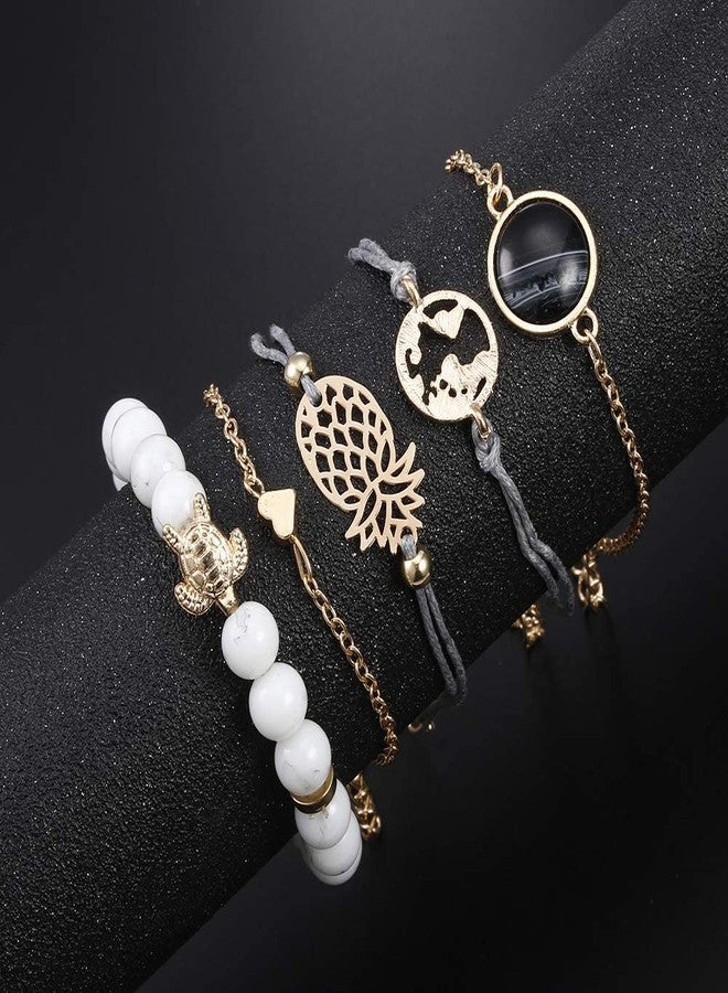 Thrillz Beaded Bracelets Adjustable Charm Pendent Stack Bracelets Set for Women Girl Friendship Gift Bracelet Links - Image 5