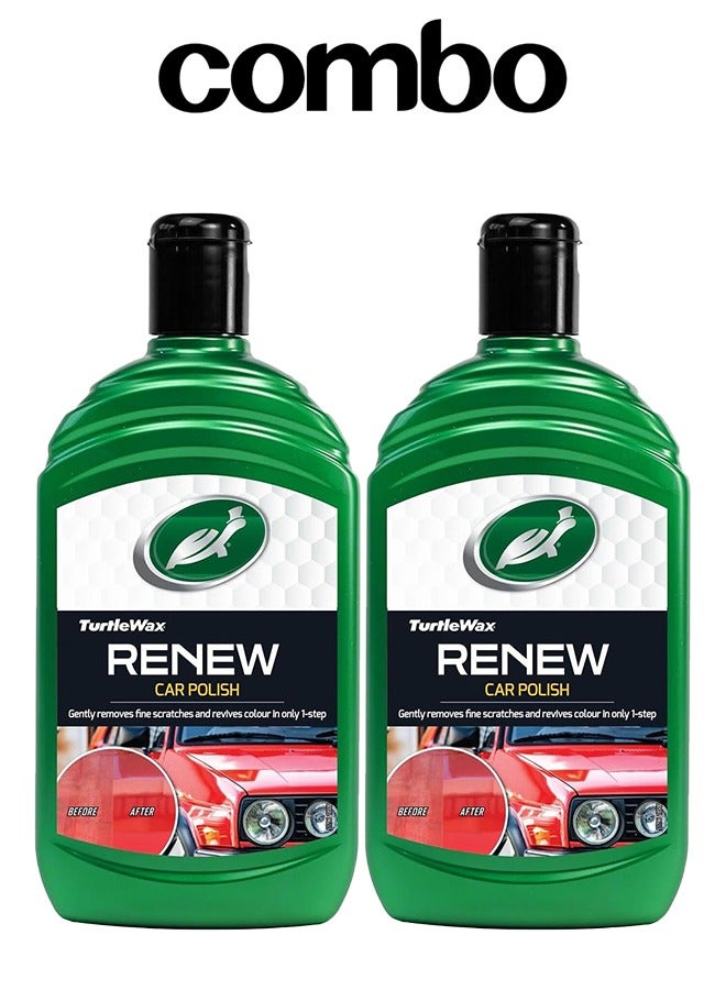 تيرتل مجموعة تلميع السيارات من Turtle Wax Renew تعمل على إزالة الخدوش بلطف واستعادة لون الطلاء وإضافة اللمعان ومناسبة لجميع المركبات وسهلة الاستخدام 500 مل × 2 - Image 1