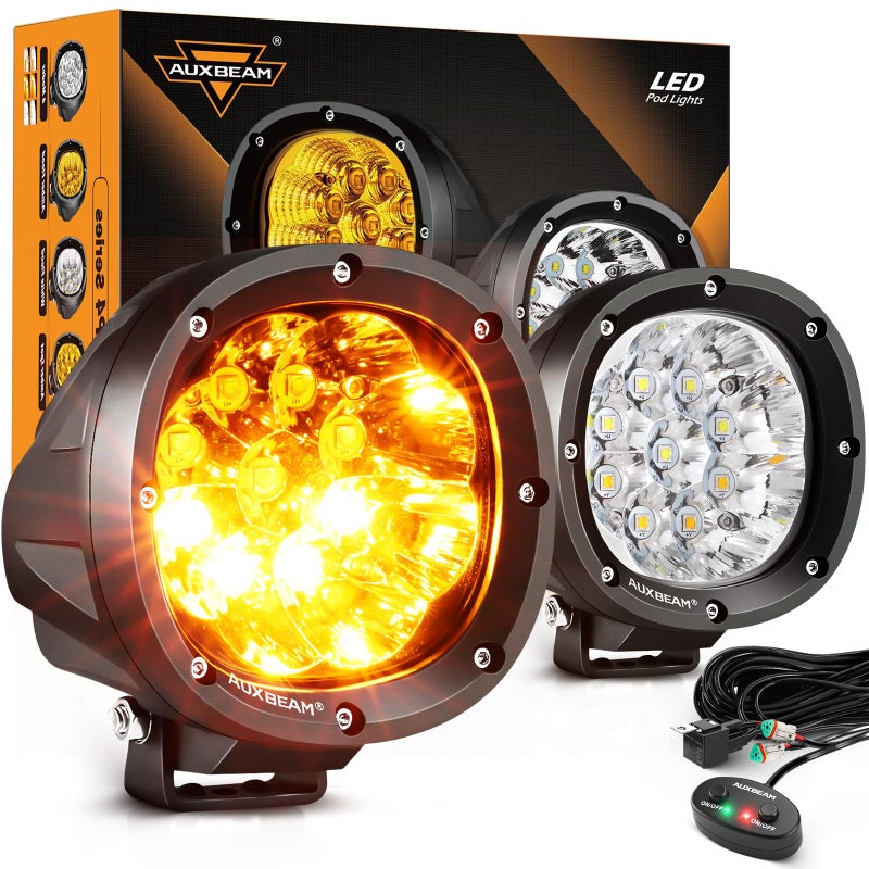 أضواء LED دائرية من أوكسبيم 6 أوضاع باللونين الكهرماني والأبيض سلسلة P4 4 إنش 90 واط أضواء ستروب فلاشينغ للطرق الوعرة أضواء تحذيرية ثنائية اللون أضواء ضباب للطرق الوعرة 4x4 ATV سيارة شاحنة أضواء كشافات زوج