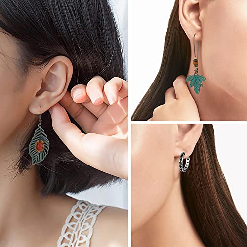 JMScape 45 Pairs Boho Vintage Drop Dangle Earrings Set for Women, Fashion Bohemian Earrings National Style Tassel Eardrop Hollow Bronze Waterdrop Leaf Jewelry for Valentine's Day Gifts - Image 4