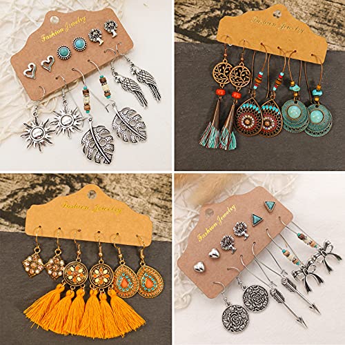 JMScape 45 Pairs Boho Vintage Drop Dangle Earrings Set for Women, Fashion Bohemian Earrings National Style Tassel Eardrop Hollow Bronze Waterdrop Leaf Jewelry for Valentine's Day Gifts - Image 5