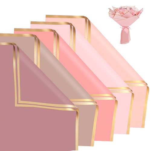 woric 25 Sheets Flower Wrapping Paper Pink Waterproof Floral Bouquet Wrapping Paper for Graduation Bouquets Birthday DIY Crafts Gift Wrapping 5 Color Pink Series - Image 1