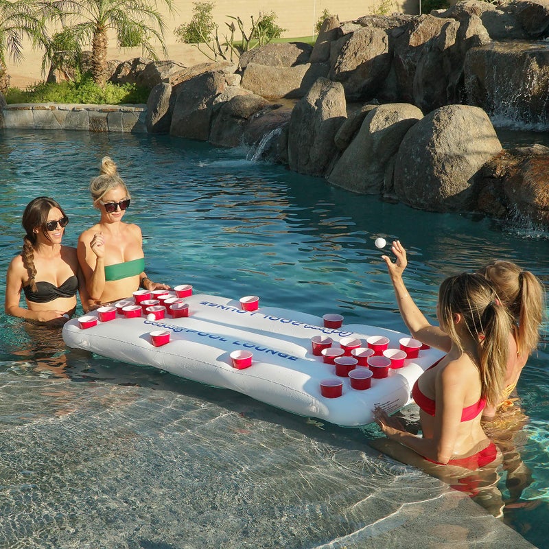 GoPong Pool Lounge Beer Pong Inflatable with Social Floating, White - Image 2