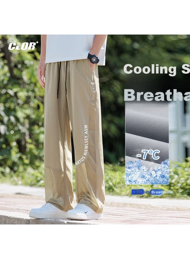 Clor Outdoor Pants For Men, Summer Lightweight Ice Silk Quick-dry Mesh Loose Trendy Versatile Casual Pants Cl79 Khaki L - Image 1